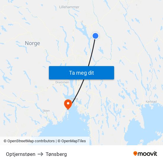 Optjernstøen to Tønsberg map