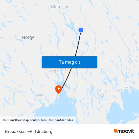 Brubakken to Tønsberg map
