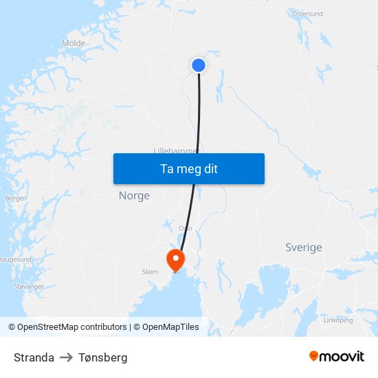 Stranda to Tønsberg map