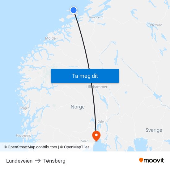 Lundeveien to Tønsberg map