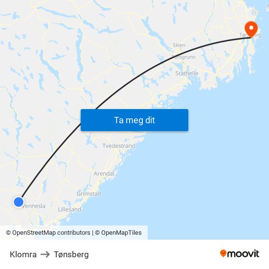 Klomra to Tønsberg map