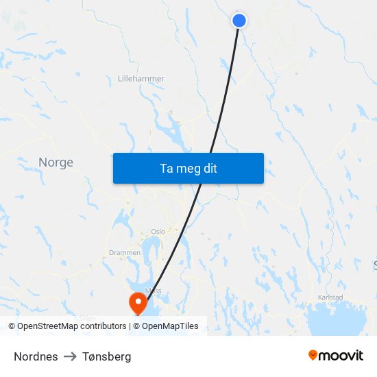 Nordnes to Tønsberg map
