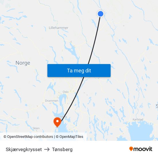 Skjærvegkrysset to Tønsberg map