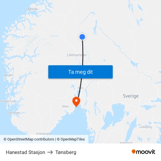 Hanestad Stasjon to Tønsberg map