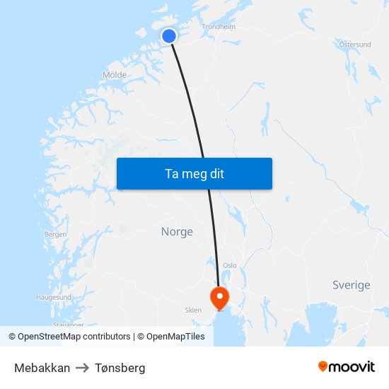 Mebakkan to Tønsberg map