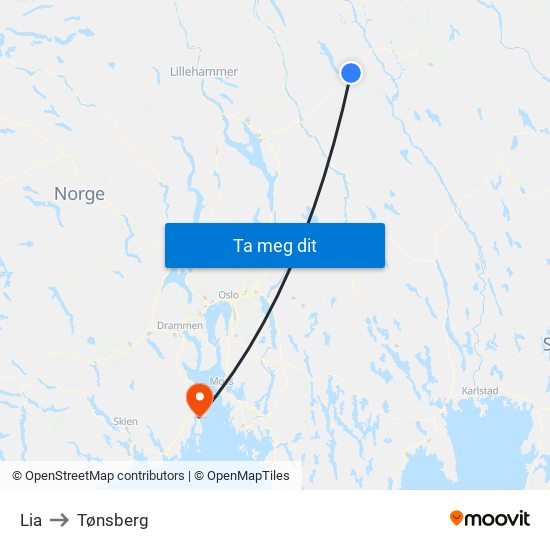 Lia to Tønsberg map