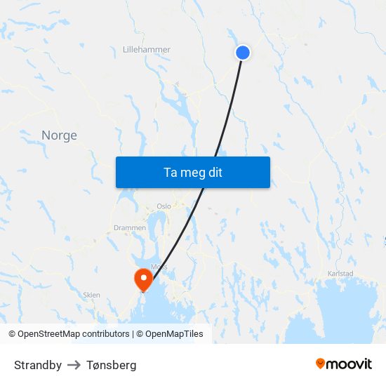 Strandby to Tønsberg map