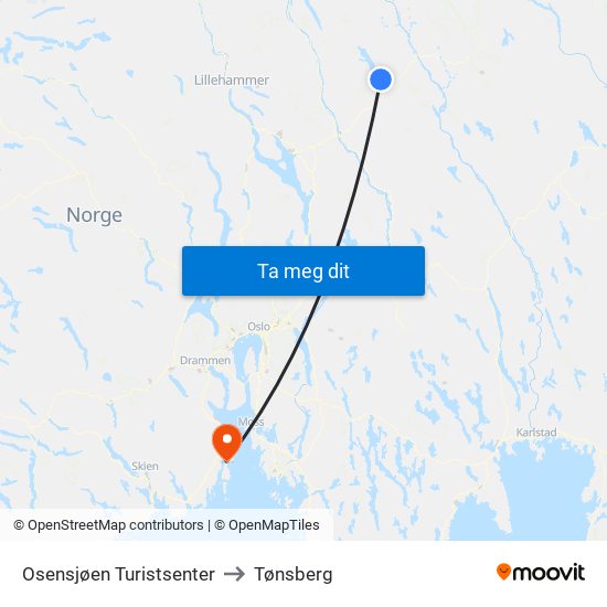 Osensjøen Turistsenter to Tønsberg map