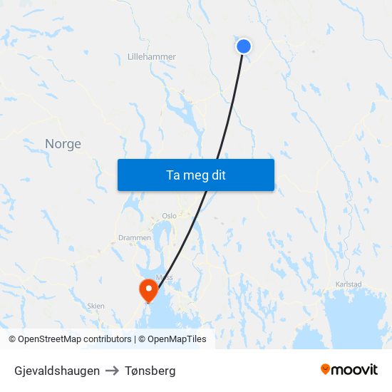 Gjevaldshaugen to Tønsberg map