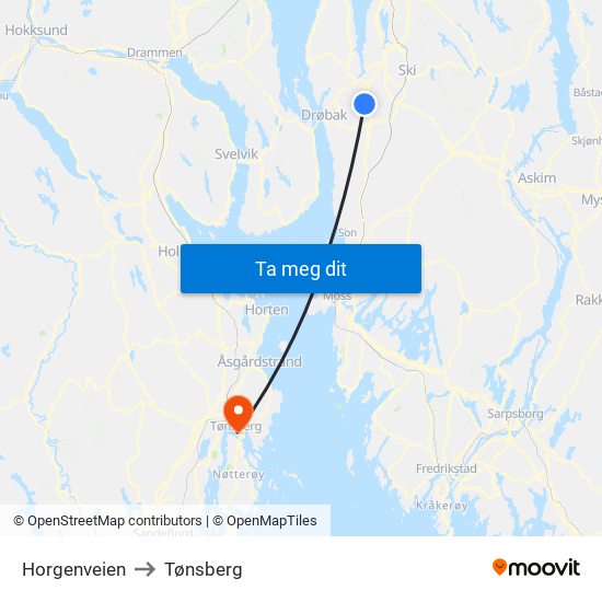Horgenveien to Tønsberg map