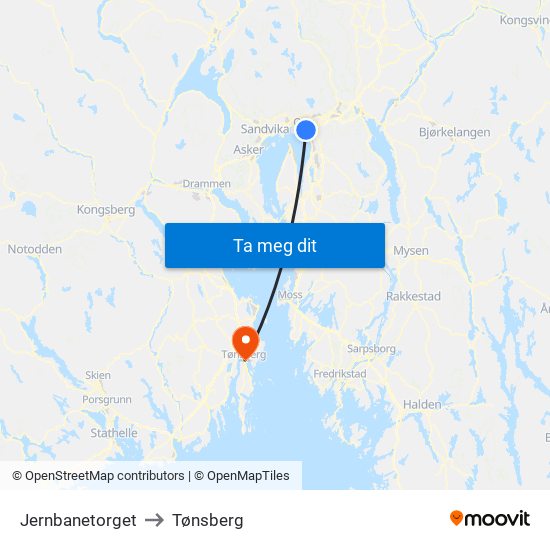 Jernbanetorget to Tønsberg map