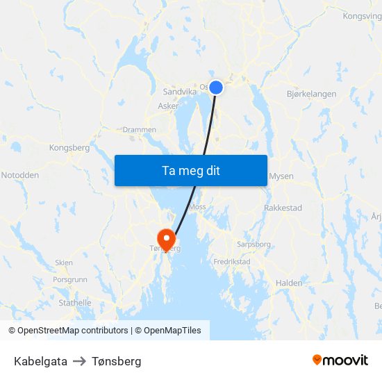 Kabelgata to Tønsberg map