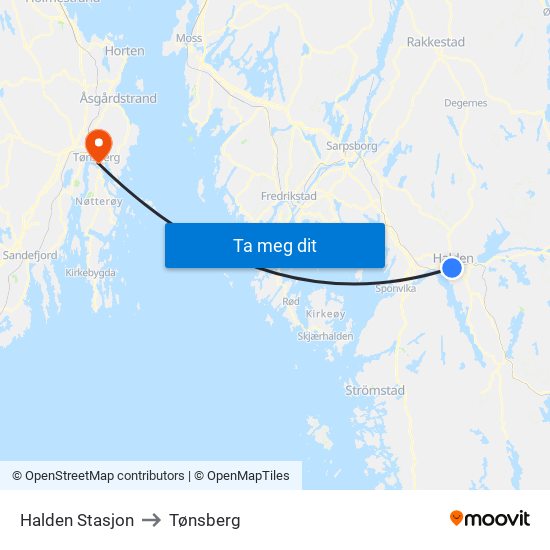 Halden Stasjon to Tønsberg map