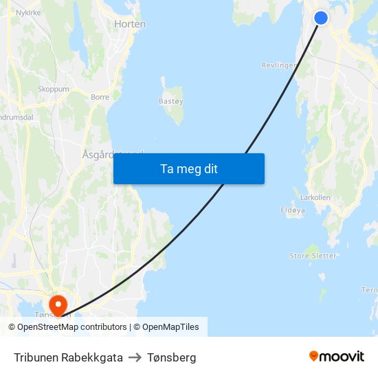 Tribunen Rabekkgata to Tønsberg map