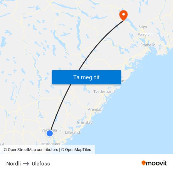 Nordli to Ulefoss map