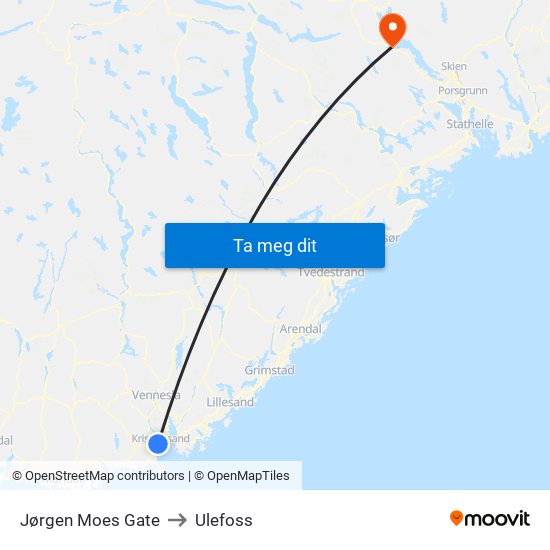 Jørgen Moes Gate to Ulefoss map