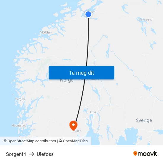 Sorgenfri to Ulefoss map