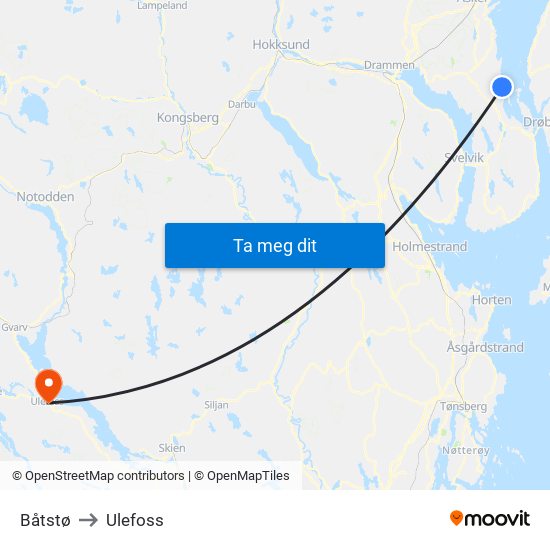 Båtstø to Ulefoss map