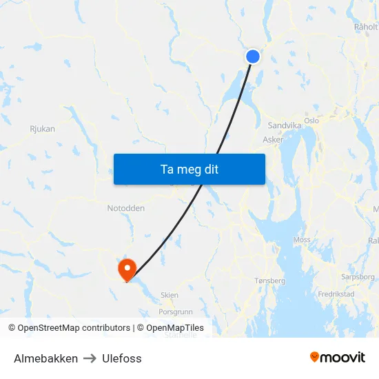 Almebakken to Ulefoss map