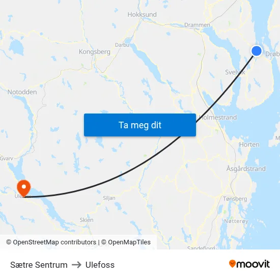 Sætre Sentrum to Ulefoss map