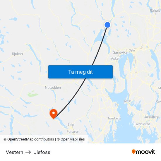 Vestern to Ulefoss map