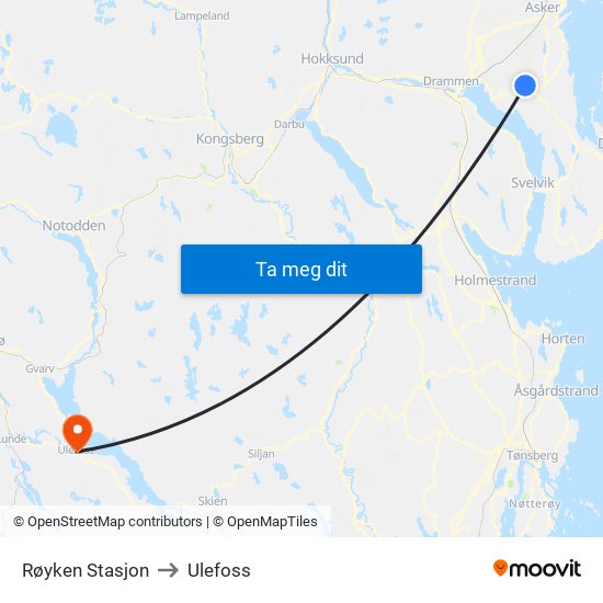 Røyken Stasjon to Ulefoss map