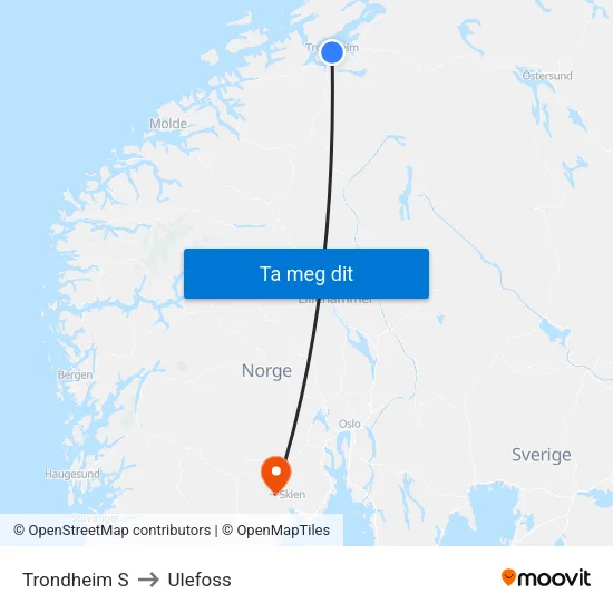Trondheim S to Ulefoss map