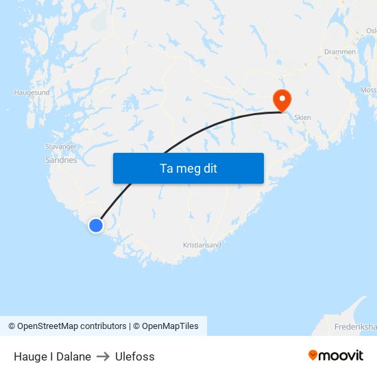 Hauge I Dalane to Ulefoss map
