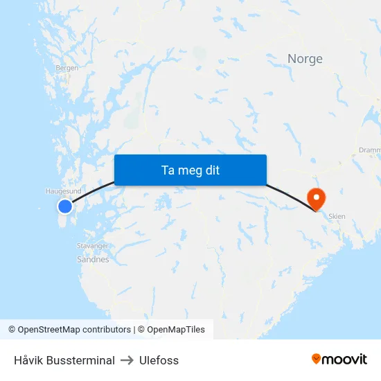 Håvik Bussterminal to Ulefoss map