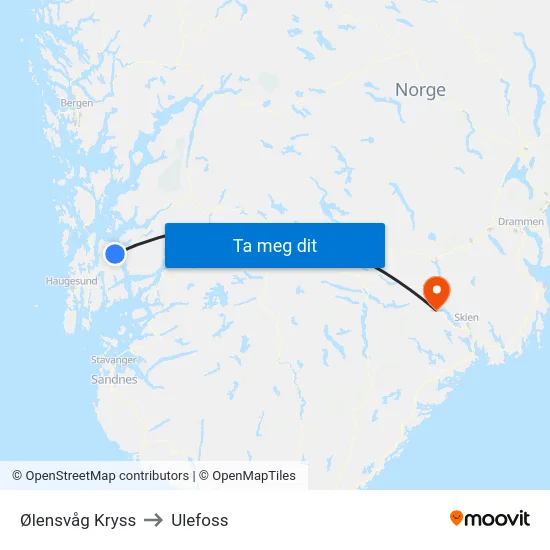 Ølensvåg Kryss to Ulefoss map