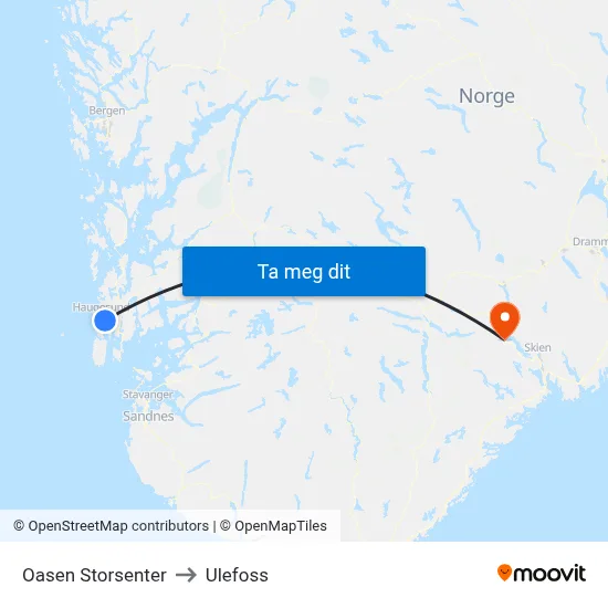 Oasen Storsenter to Ulefoss map