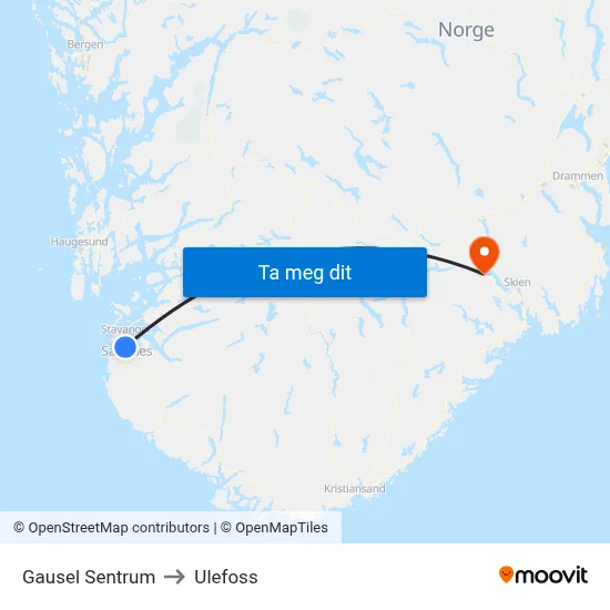 Gausel Sentrum to Ulefoss map