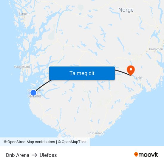 Dnb Arena to Ulefoss map