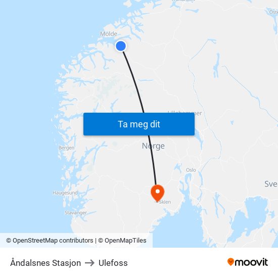 Åndalsnes Stasjon to Ulefoss map
