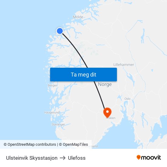 Ulsteinvik Skysstasjon to Ulefoss map