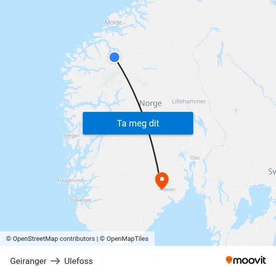 Geiranger to Ulefoss map