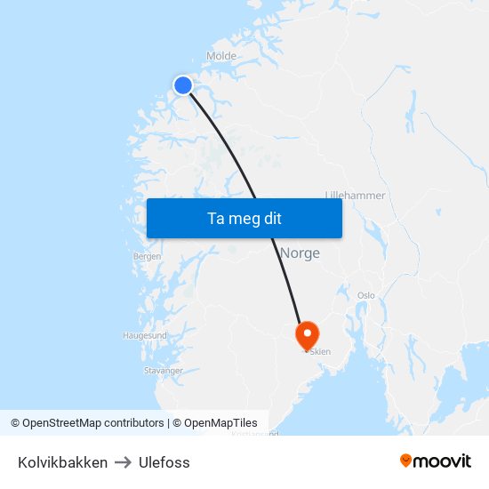Kolvikbakken to Ulefoss map