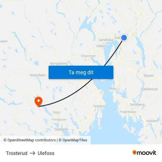 Trosterud to Ulefoss map