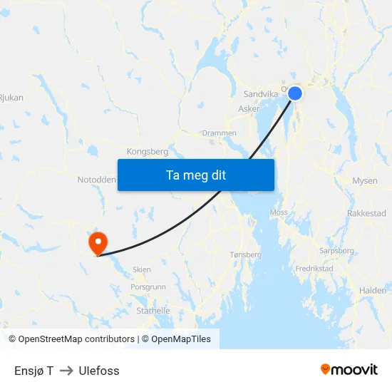 Ensjø T to Ulefoss map