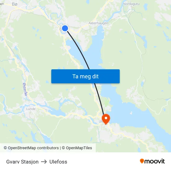 Gvarv Stasjon to Ulefoss map