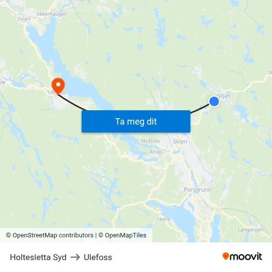 Holtesletta Syd to Ulefoss map