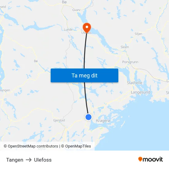 Tangen to Ulefoss map