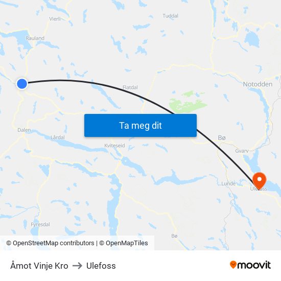 Åmot Vinje Kro to Ulefoss map