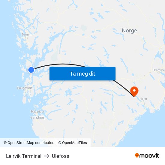 Leirvik Terminal to Ulefoss map