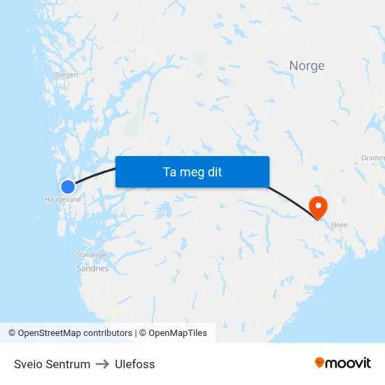 Sveio Sentrum to Ulefoss map