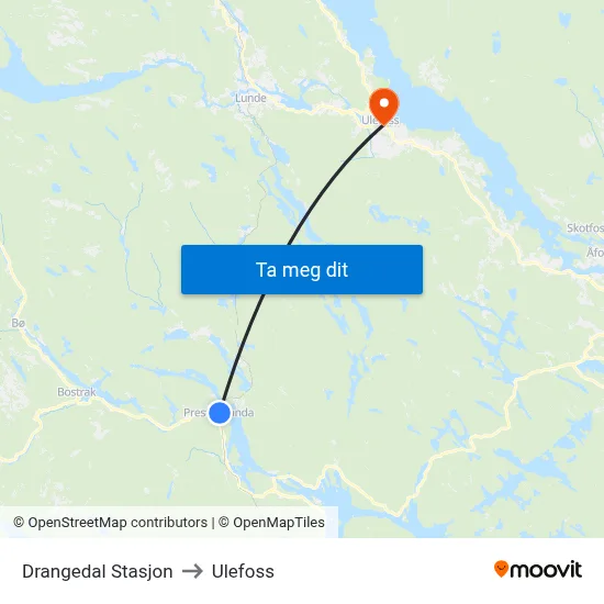 Drangedal Stasjon to Ulefoss map