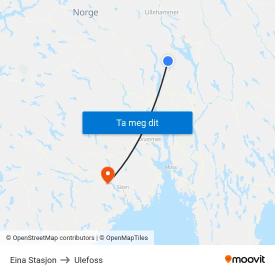 Eina Stasjon to Ulefoss map