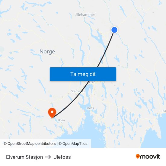 Elverum Stasjon to Ulefoss map