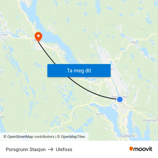 Porsgrunn Stasjon to Ulefoss map