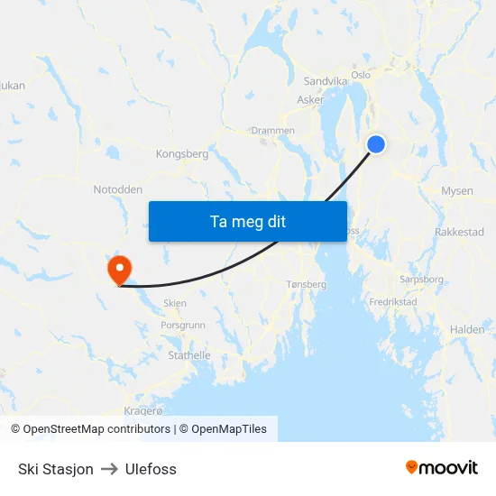 Ski Stasjon to Ulefoss map